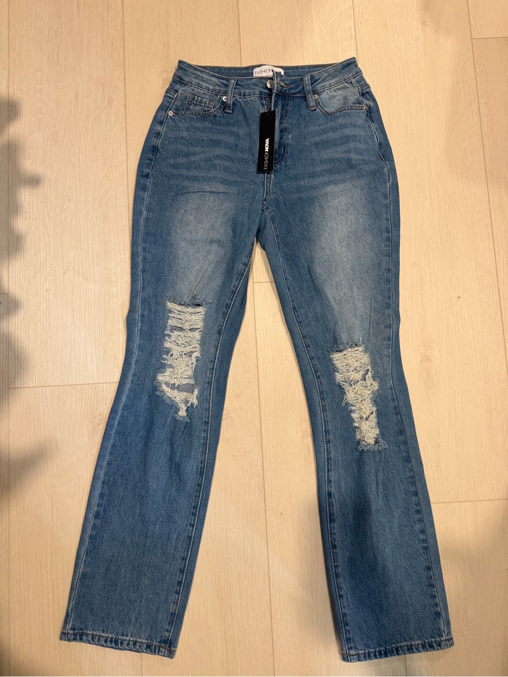 Fashion Nova Light Blue Ripped Wide Leg Jeans